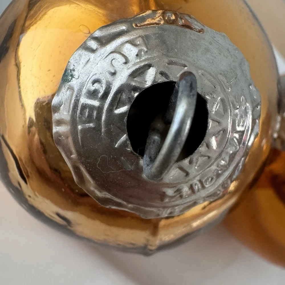 Vtg Y2K Midwest Kugel Christmas Ornament Lot Of 3 Yellow Gold Glass‎ Ball Bell